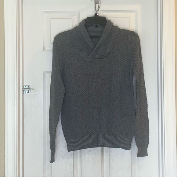 Sean John Sweater Women's Size Small Gray Cable-Knit Rib Shawl Neck Pullover - Picture 1 of 8